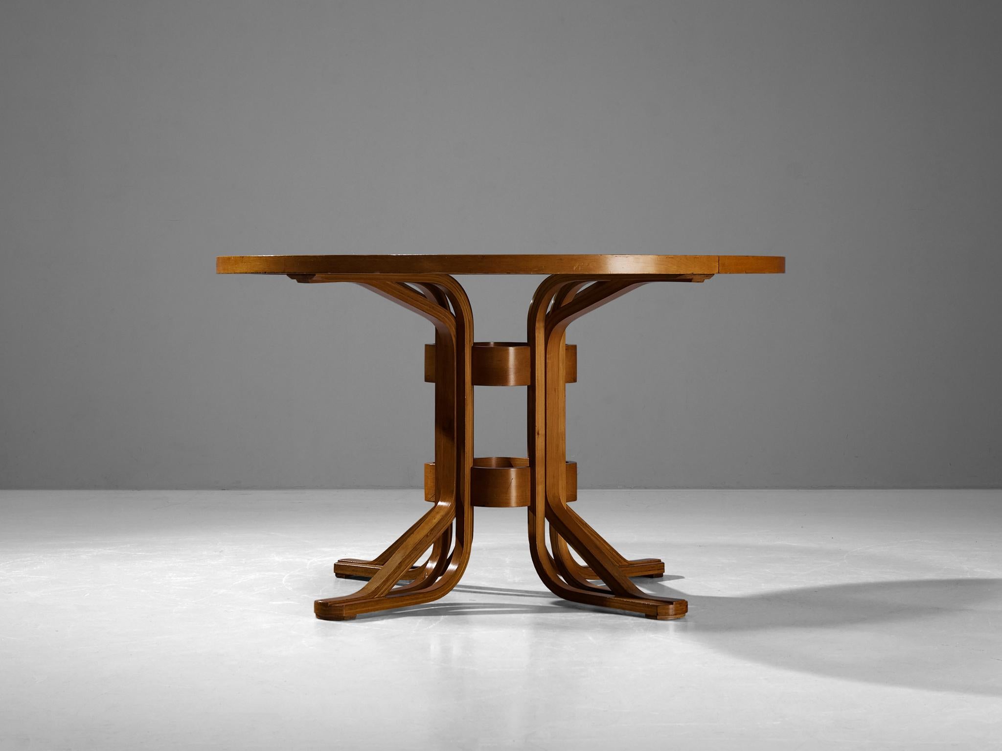 Italian Sculptural Dining Table in Plywood Maple and Smoked Glass In Good Condition In Waalwijk, NL