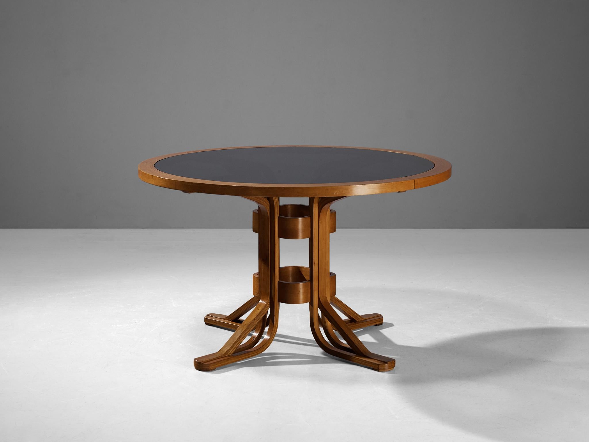 Italian Sculptural Dining Table in Plywood Maple and Smoked Glass 1