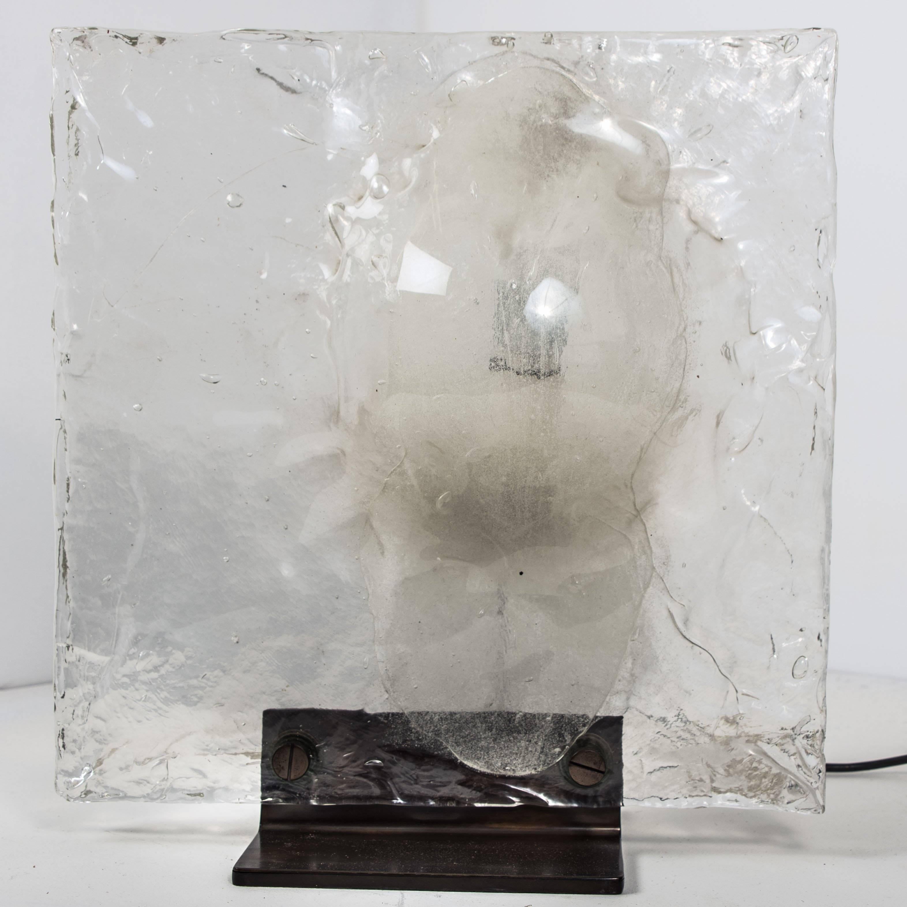 Mid-Century Modern Italian Sculptural Glass Two-Disc Table Lamp by Carlo Nason for Mazzega, 1970s