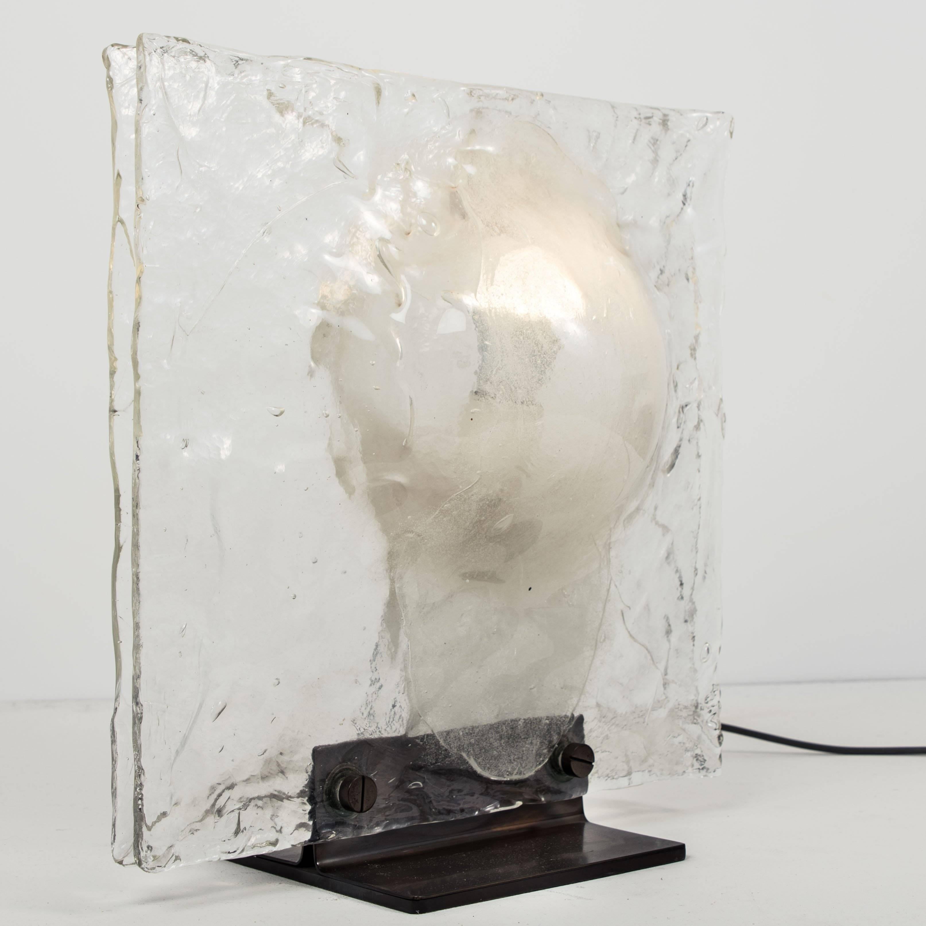 Italian Sculptural Glass Two-Disc Table Lamp by Carlo Nason for Mazzega, 1970s 2