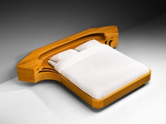 Italian Sculptural King Size bed with Integrated Nightstands in Ash