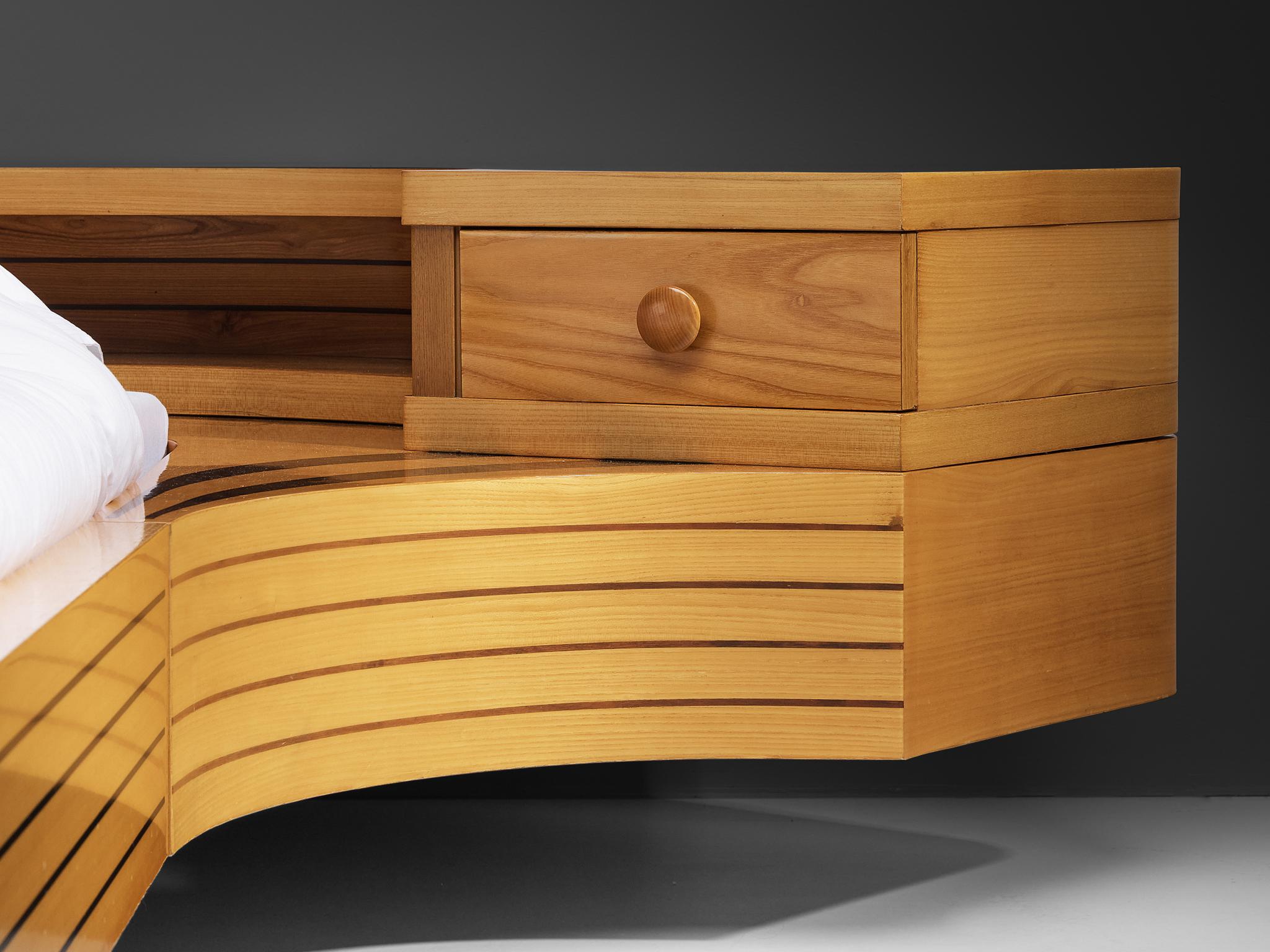 Italian Sculptural King Size bed with Integrated Nightstands in Ash For Sale 4