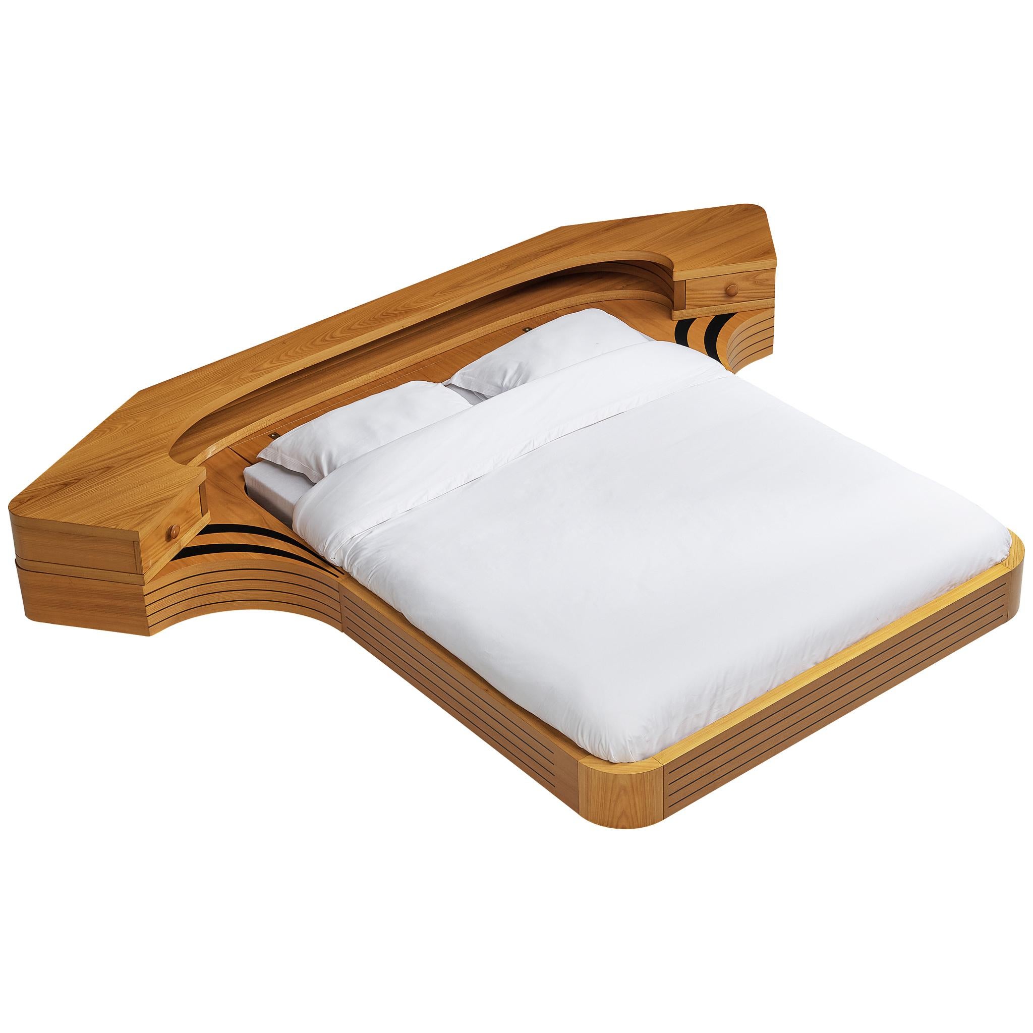 Italian Sculptural King Size bed with Integrated Nightstands in Ash For Sale