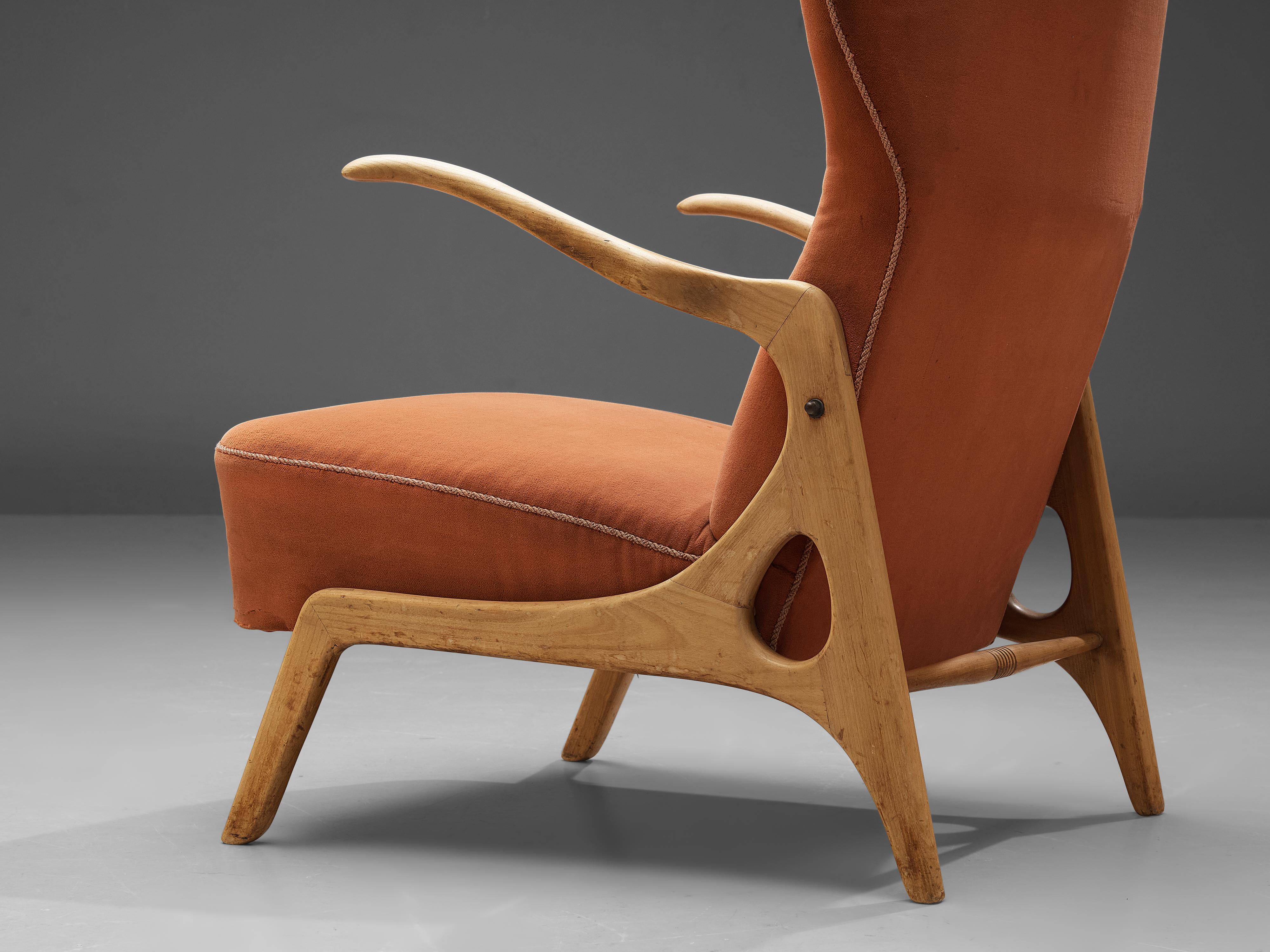Mid-Century Modern Italian Sculptural Lounge Chair in Cherry