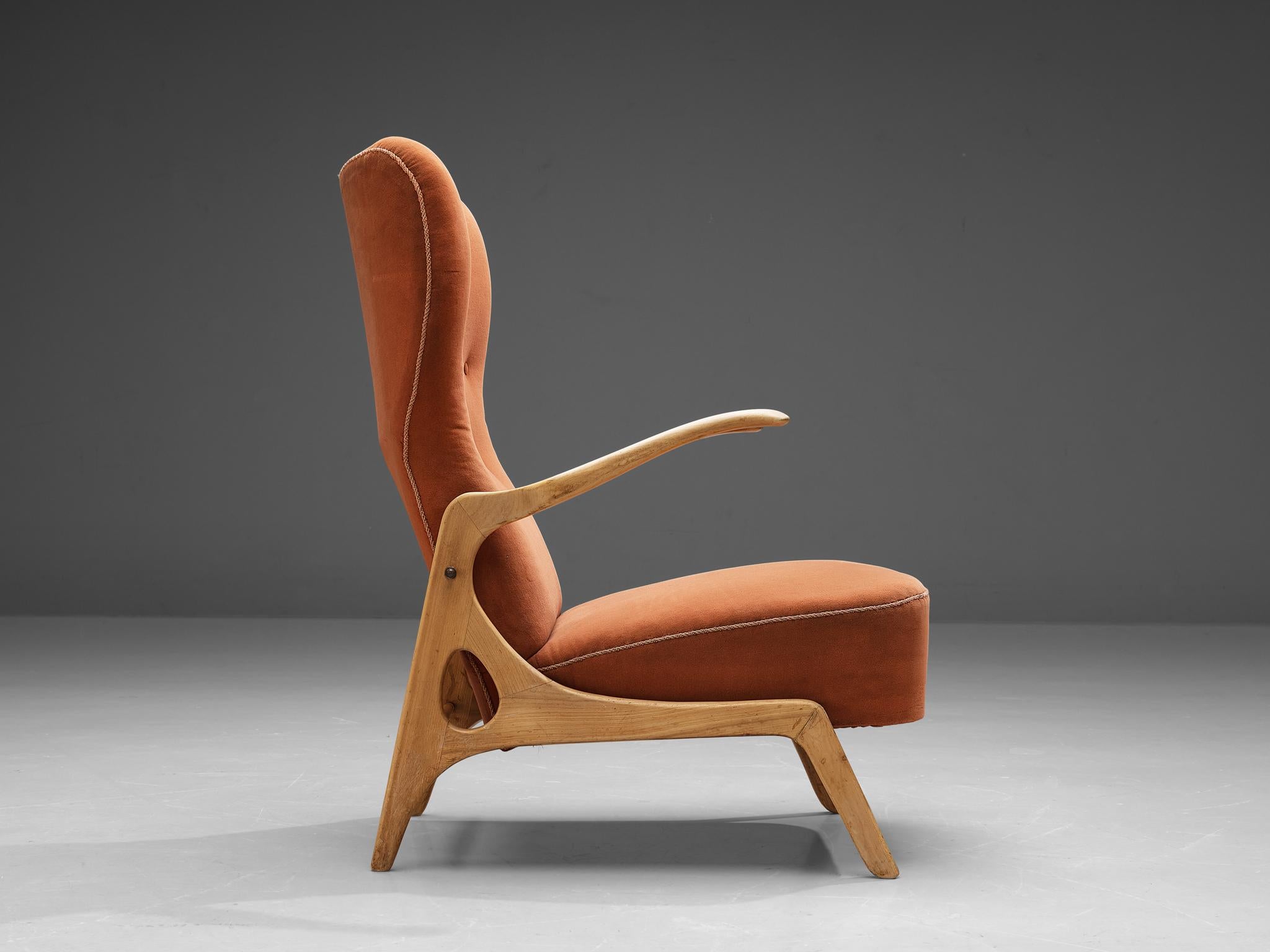 Mid-Century Modern Italian Sculptural Lounge Chair in Cherry  For Sale