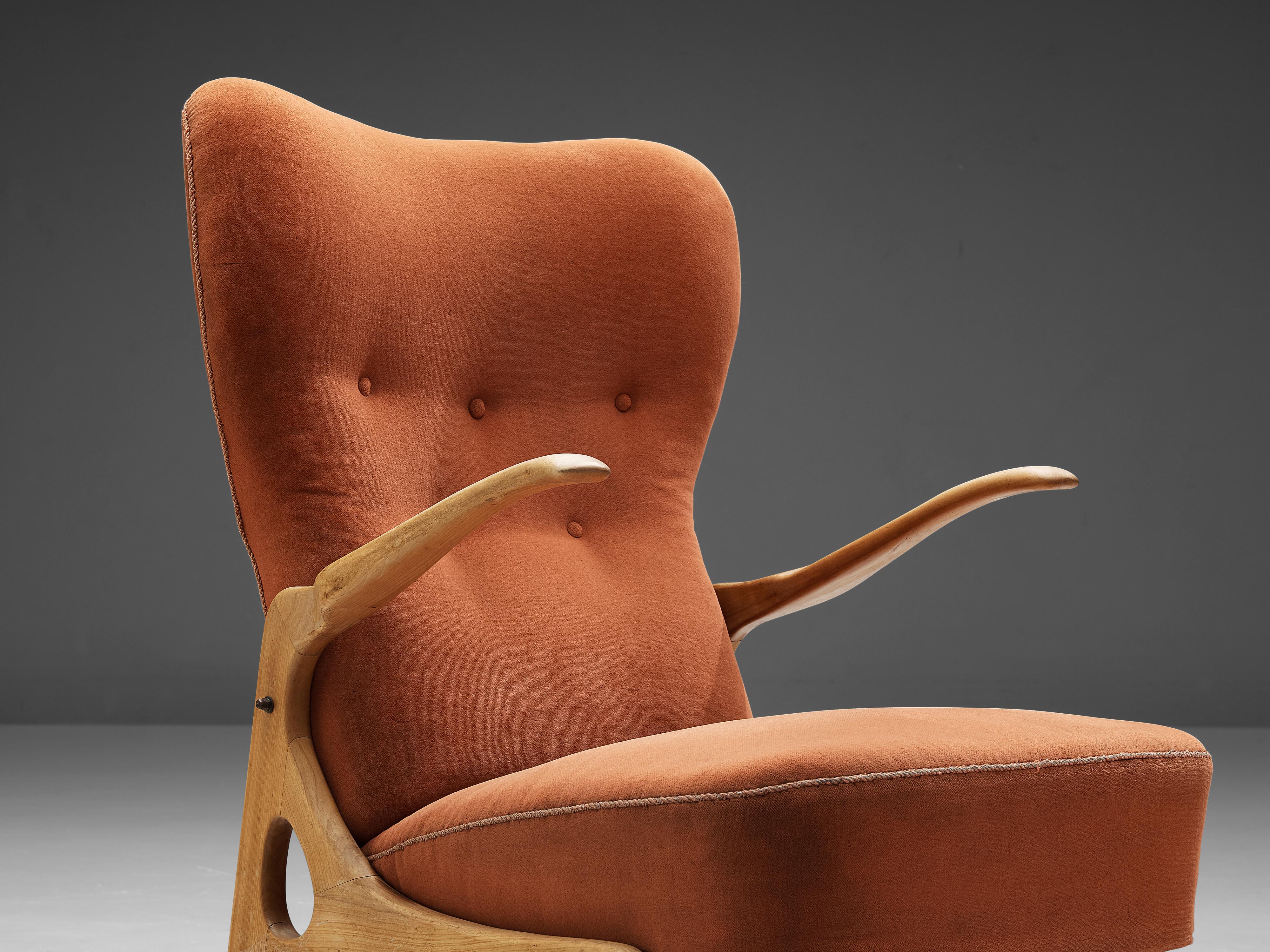 Mid-20th Century Italian Sculptural Lounge Chair in Cherry
