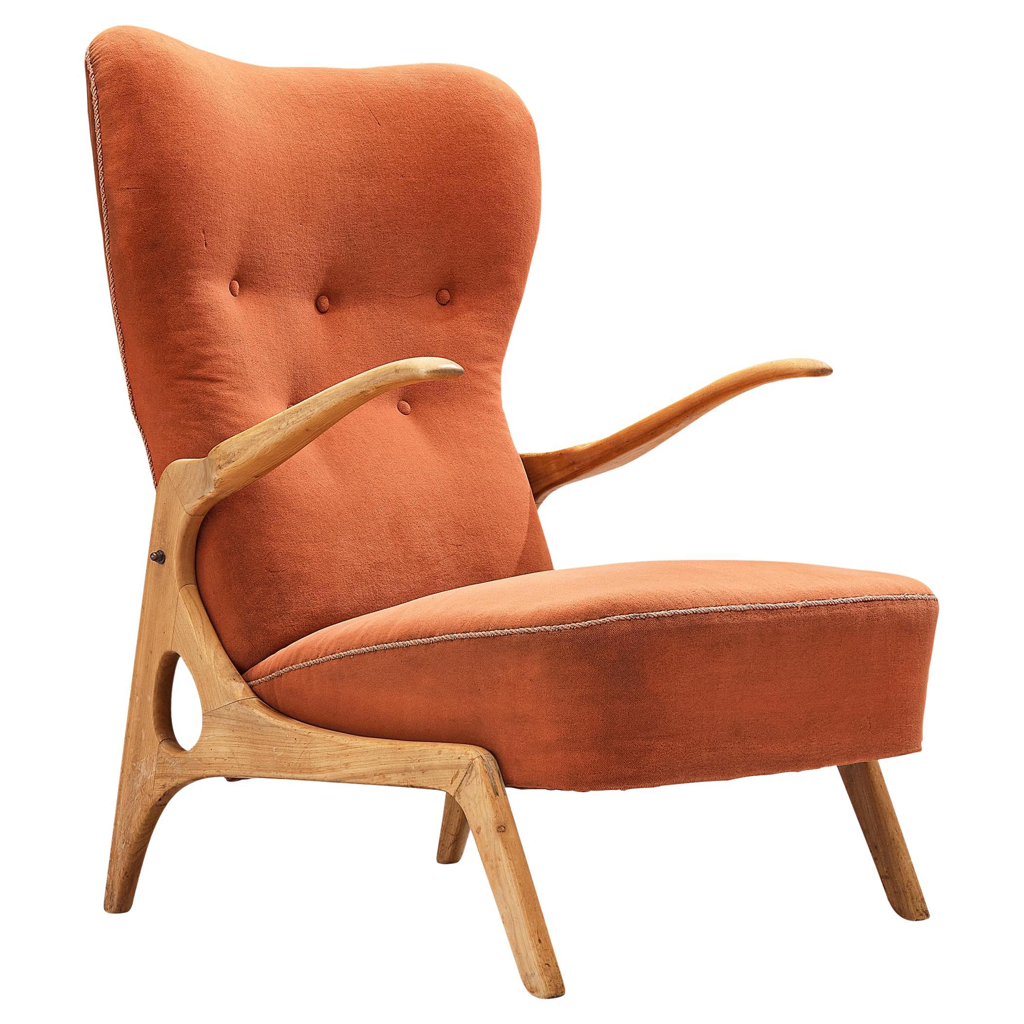 Italian Sculptural Lounge Chair in Cherry  For Sale