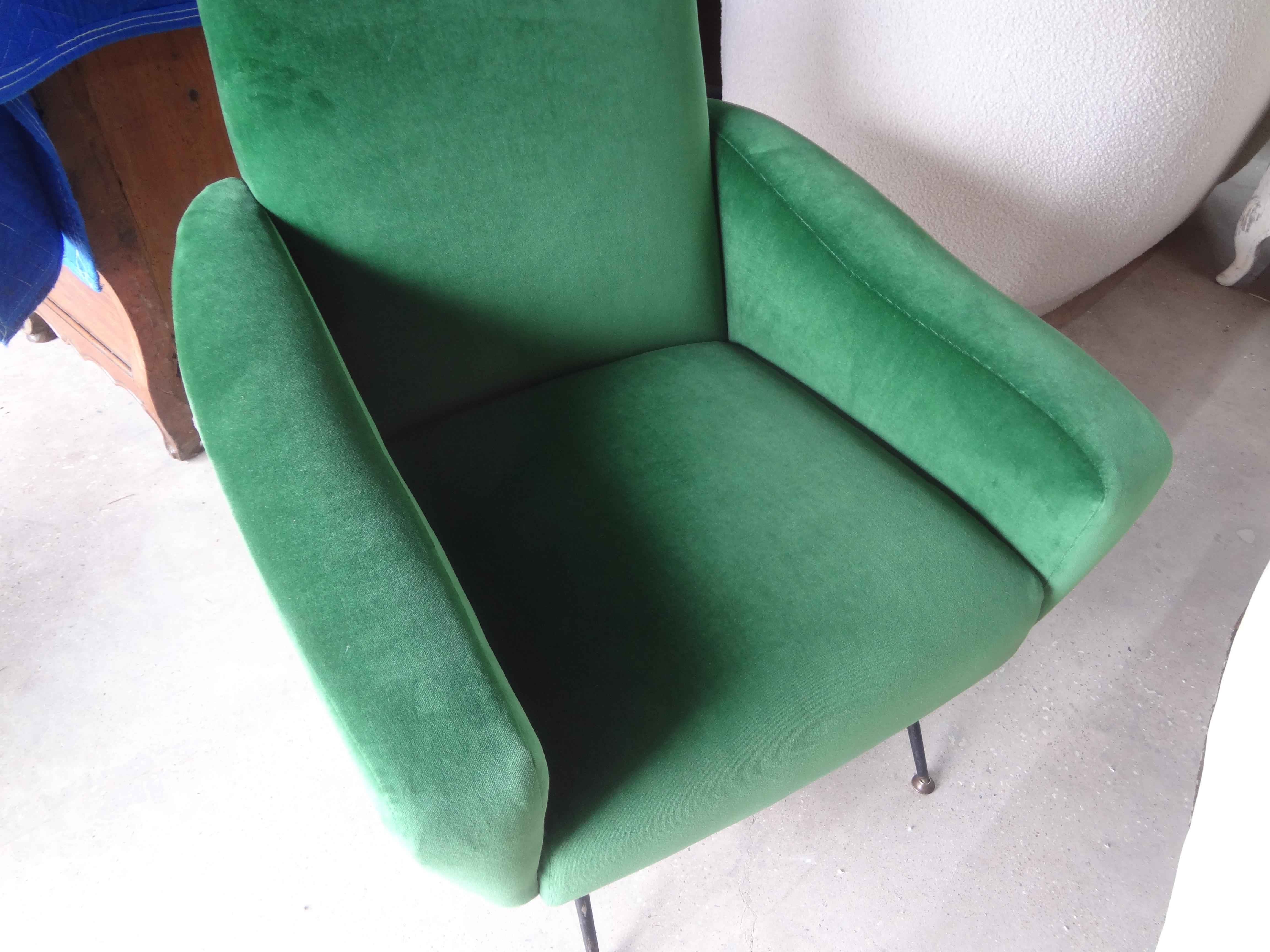Velvet Italian Sculptural Lounge Chair in the Manner of Gio Ponti For Sale