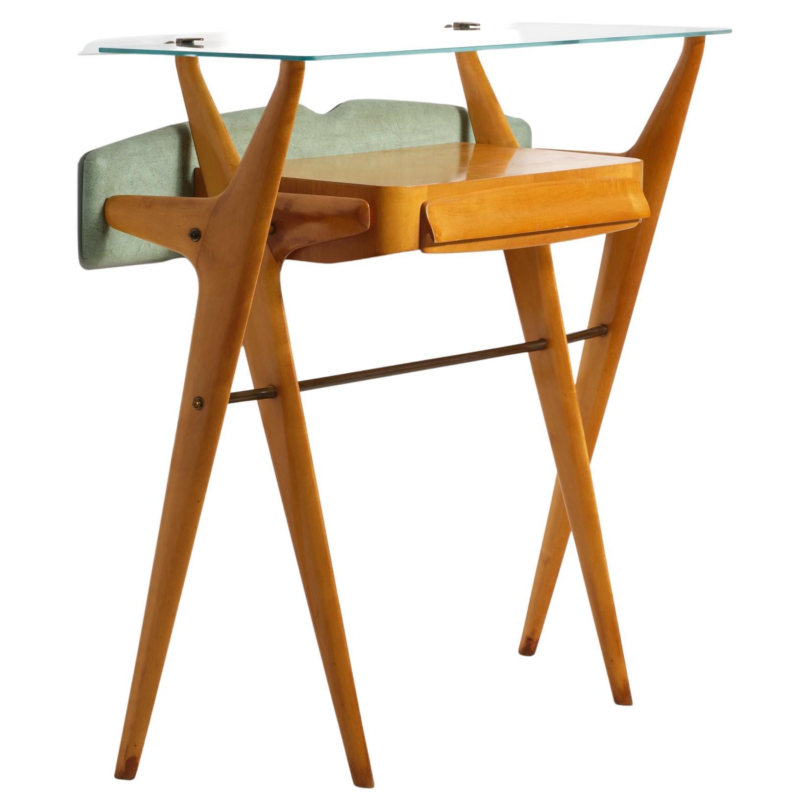 Italian Sculptural Maple Console with Glass Top, Attributed to Ico Parisi, 1950s For Sale