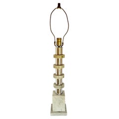 Italian Sculptural Mid‑Century Modern Chrome & Marble Stacked Table Lamp MCM