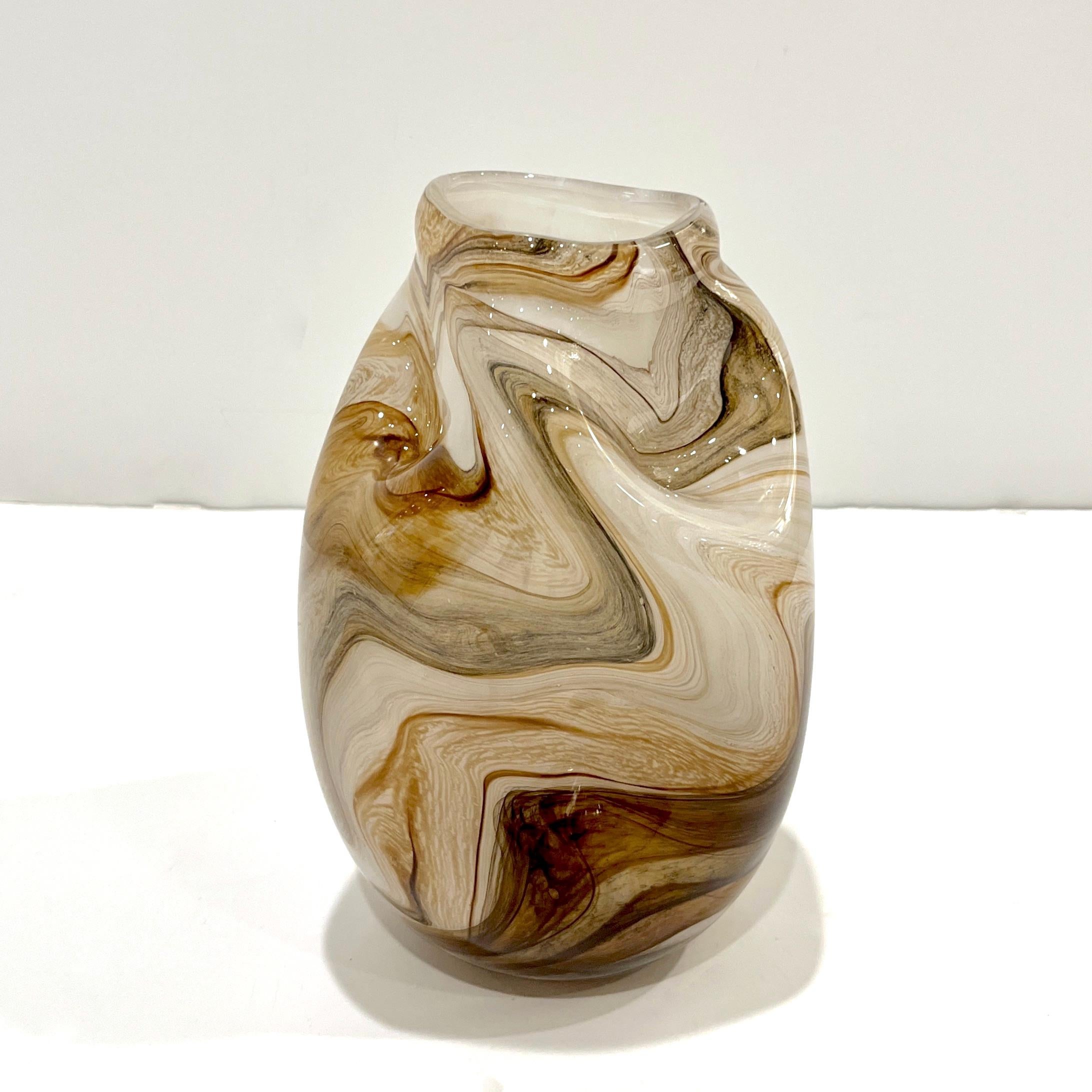 Vintage Italian Sculptural Organic Marbleized Lace Brown Beige Murano Glas Vase 2