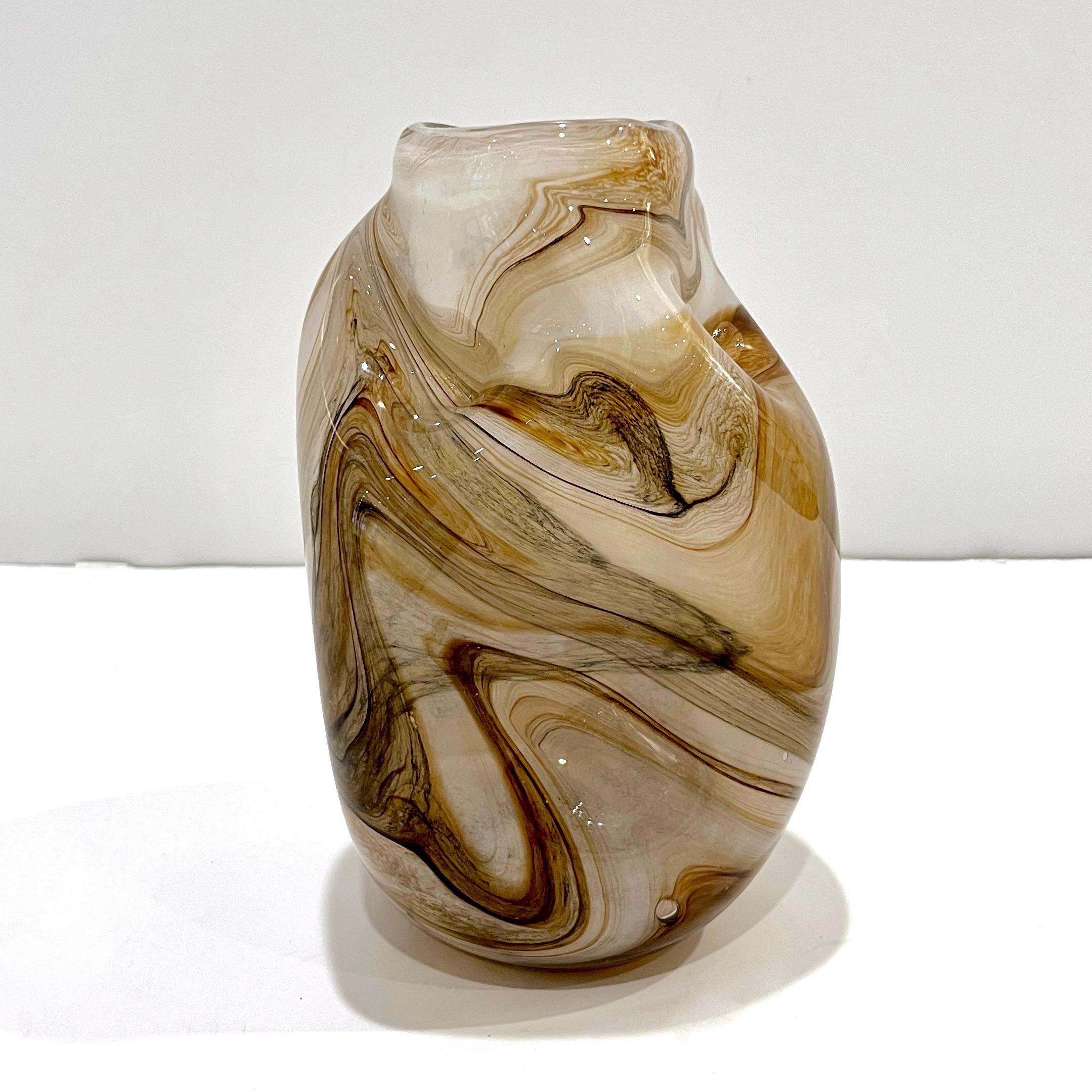 Vintage Italian Sculptural Organic Marbleized Lace Brown Beige Murano Glas Vase 3