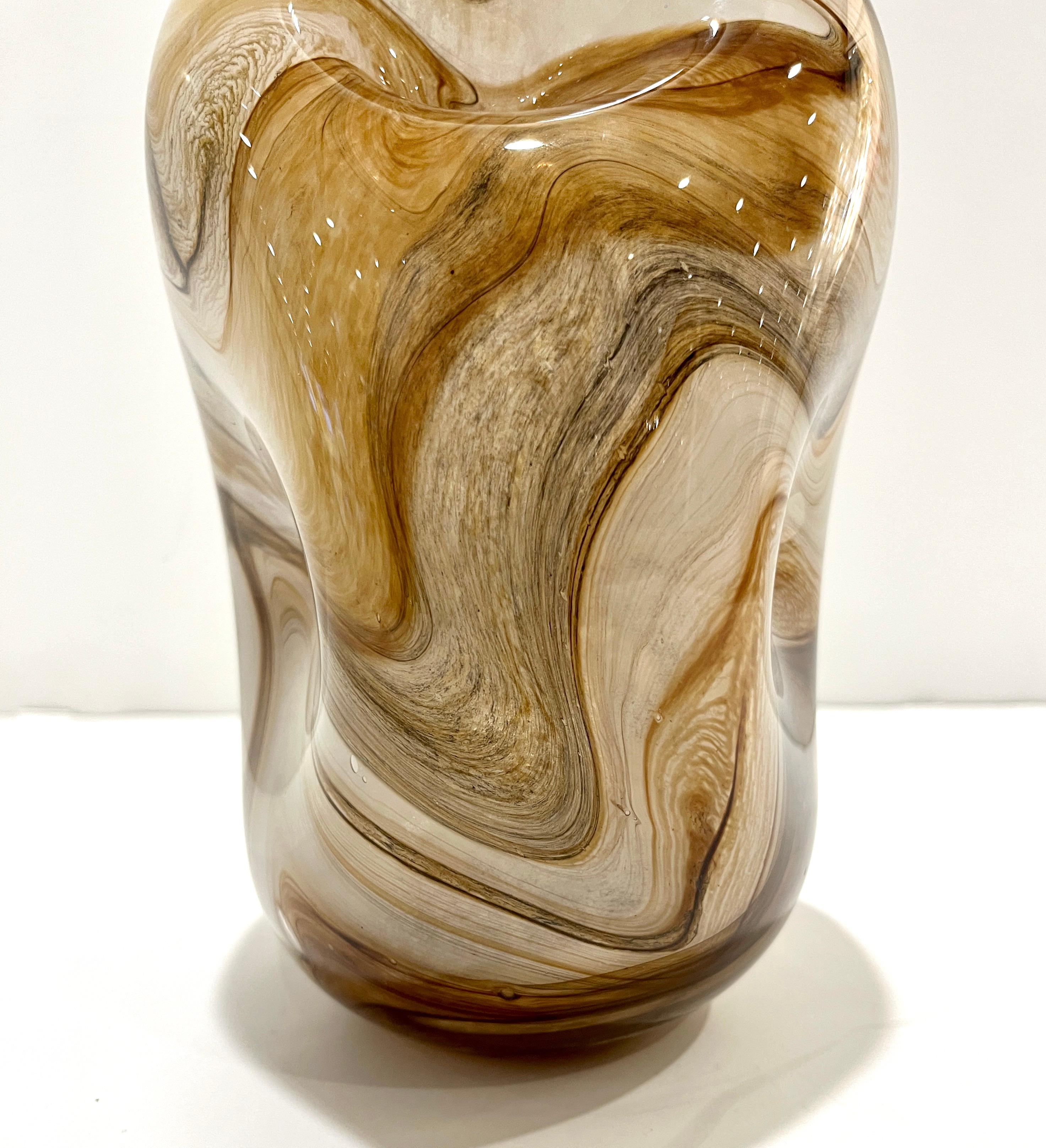 Vintage Italian Sculptural Organic Marbleized Lace Brown Beige Murano Glas Vase 4