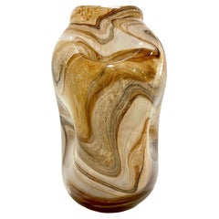 Jarrón de cristal de Murano Vintage Italian Glass escultórico orgánico de encaje marmoleado marrón beige