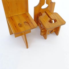 Italian Sculptural Pine Chair with Architectural Openwork, 1960s
