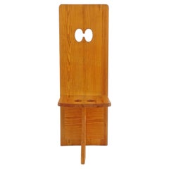 Italian Sculptural Pine Chair with Architectural Openwork, 1960s