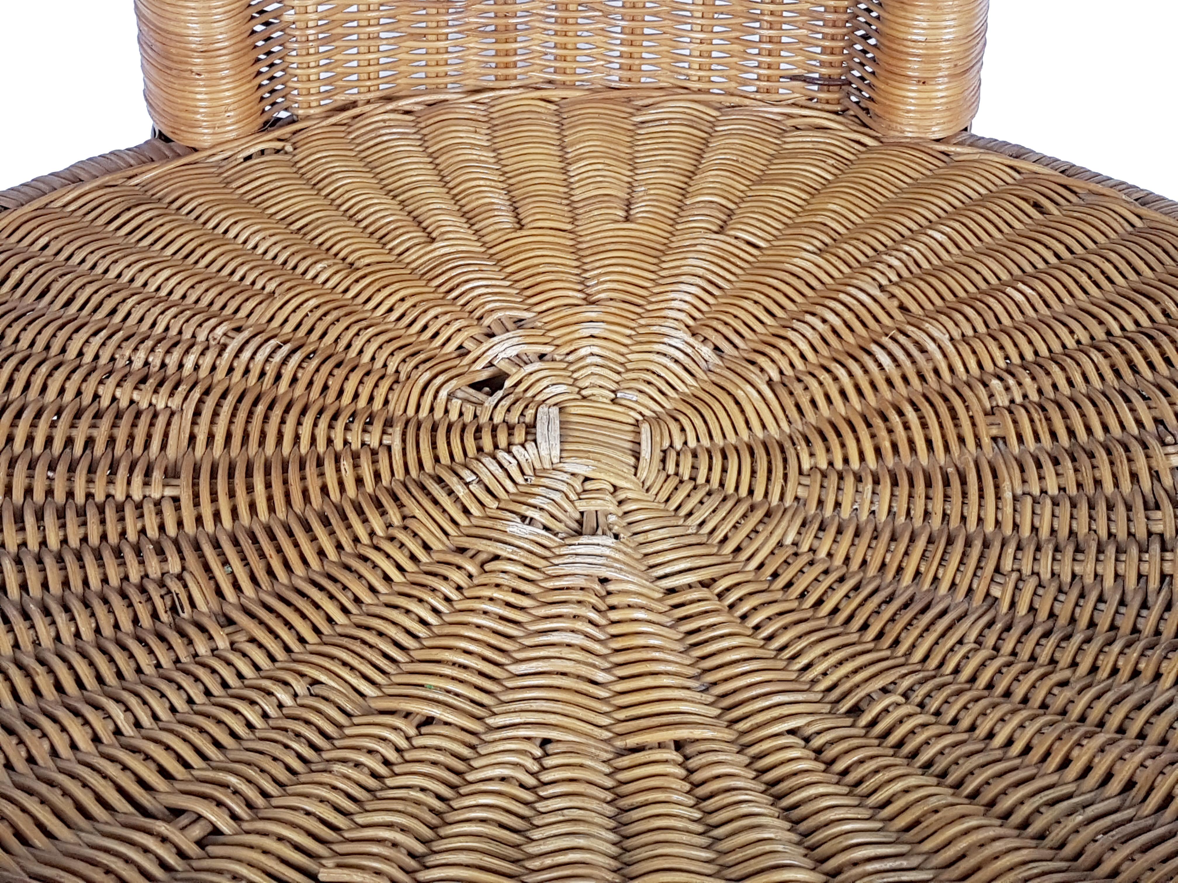 Italian Sculptural Rattan & Vienna Straw High Back 1970s Chair 7