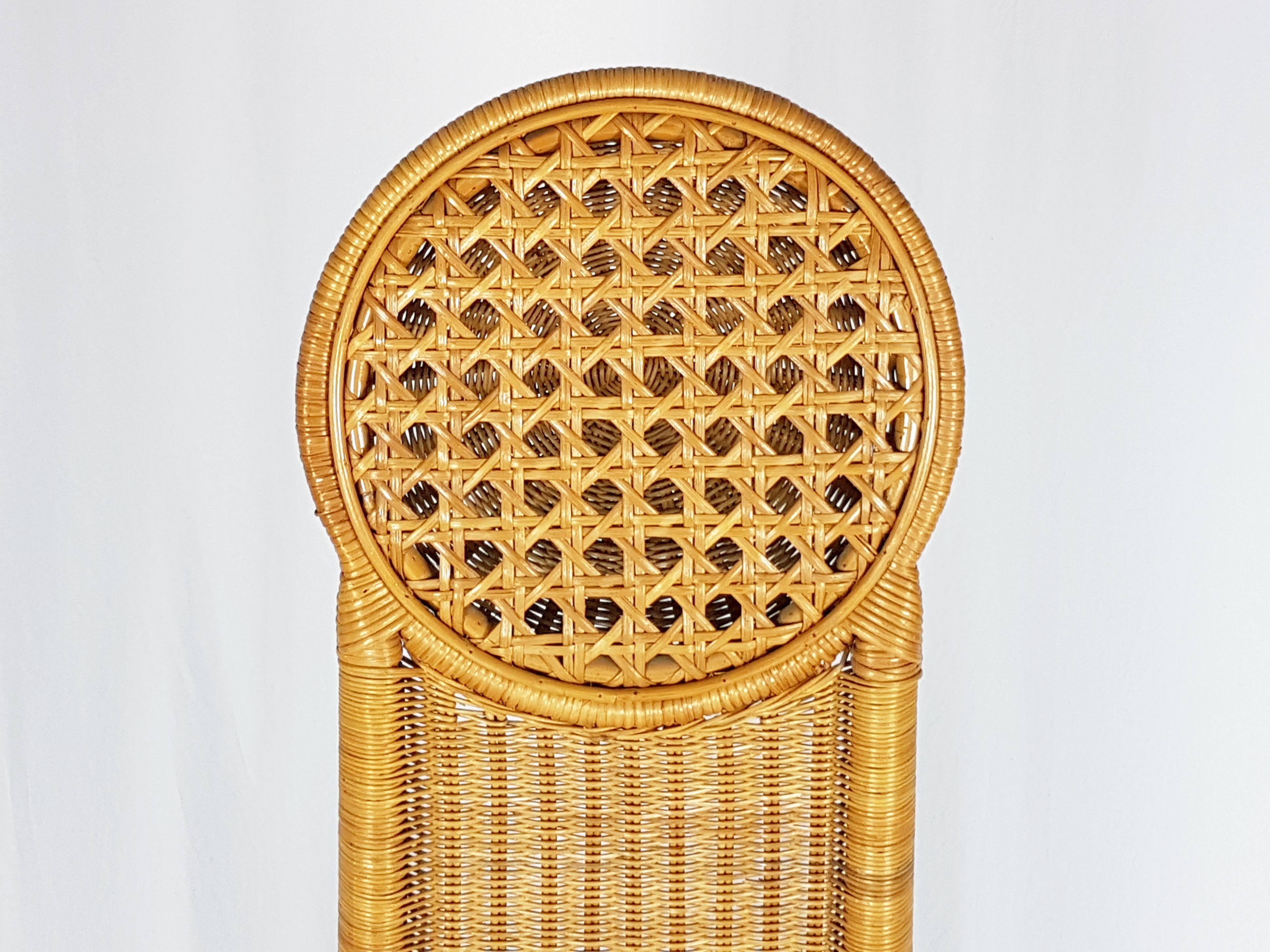 Italian Sculptural Rattan & Vienna Straw High Back 1970s Chair In Good Condition In Varese, Lombardia