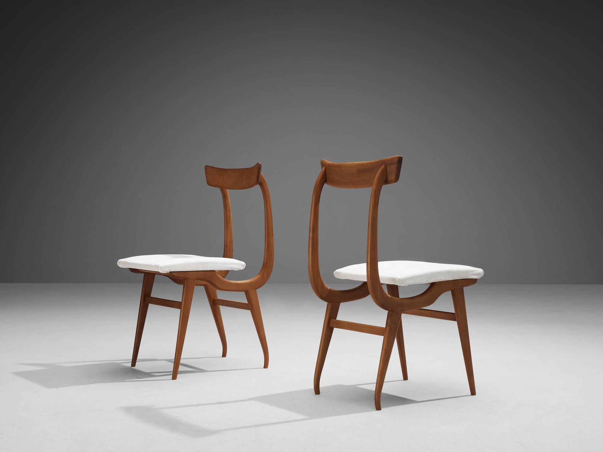 Fabric Italian Sculptural Set of Twelve Dining Chairs in Walnut 