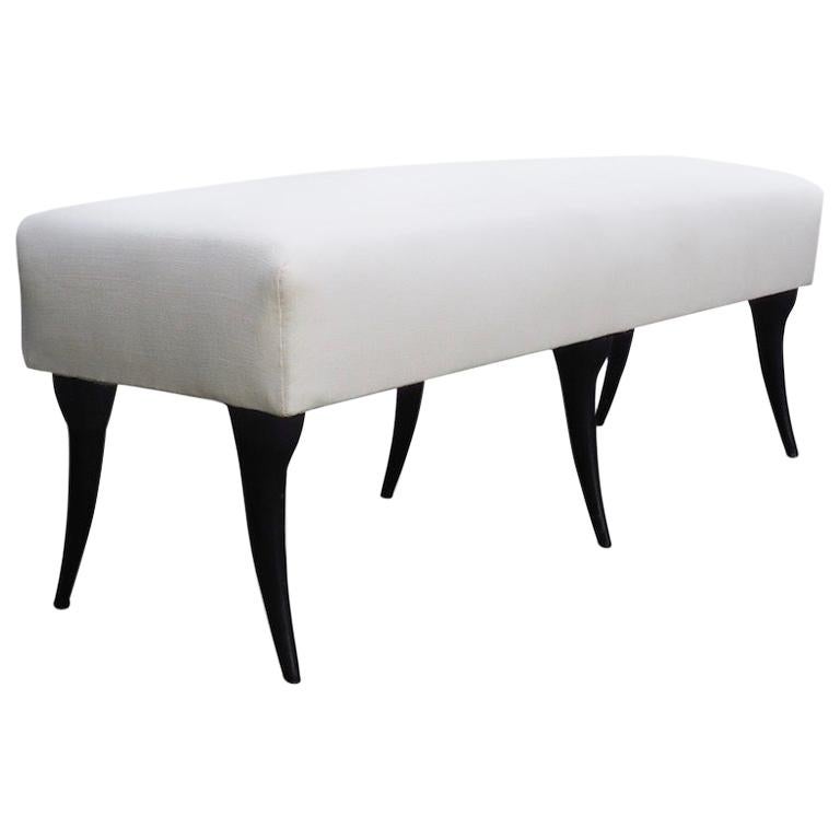 Italian Sculptural Upholstered Long Ebonized Bench