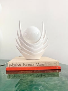 Italian Sculptural White Ceramic Cactus Table Lamp with Opaline Bulb, 1970s