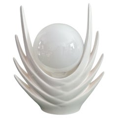 Italian Sculptural White Ceramic Cactus Table Lamp with Opaline Bulb, 1970s