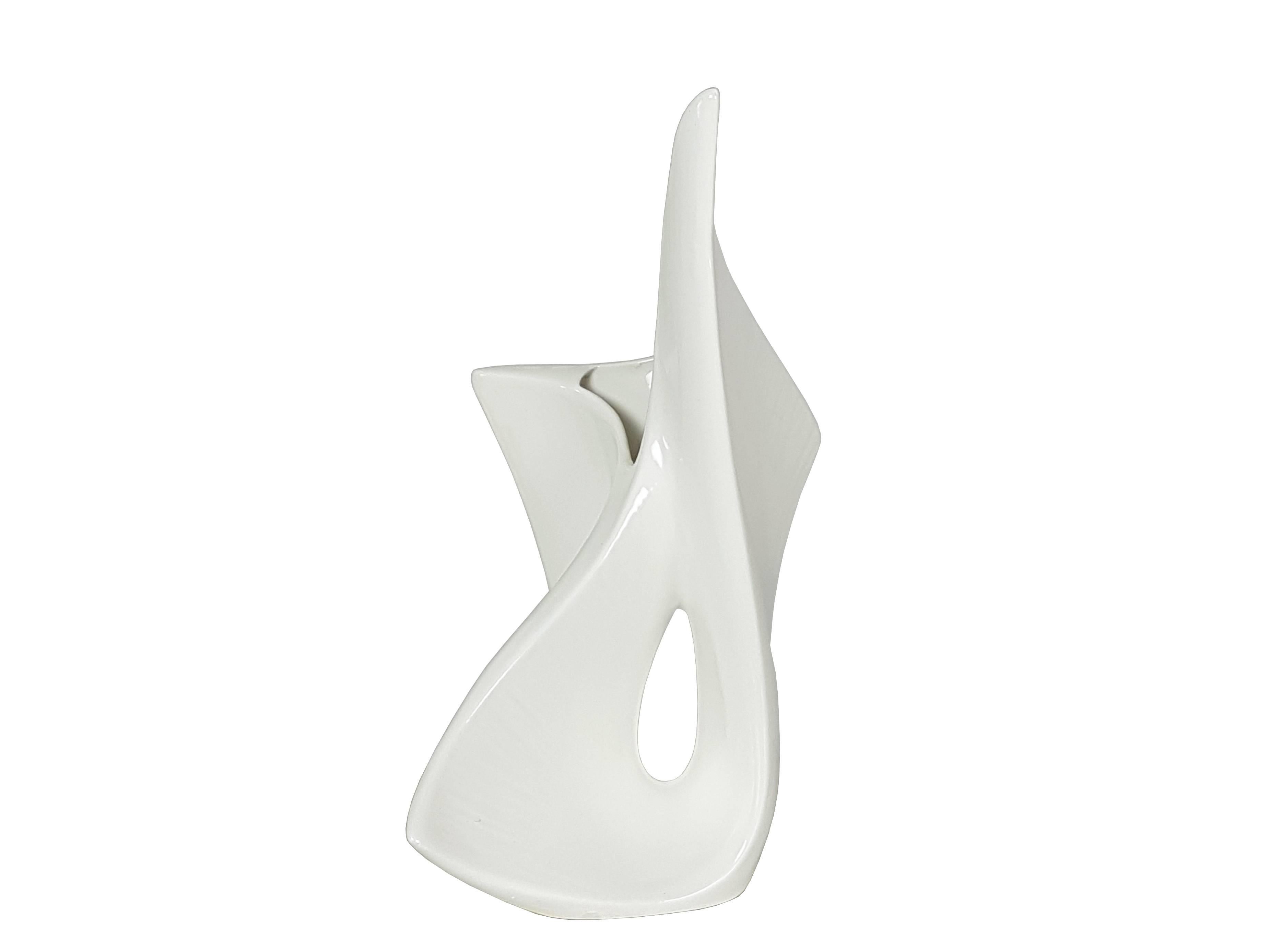 Glazed Italian Sculptural White Ceramic Vase from Vibi, 1950s For Sale