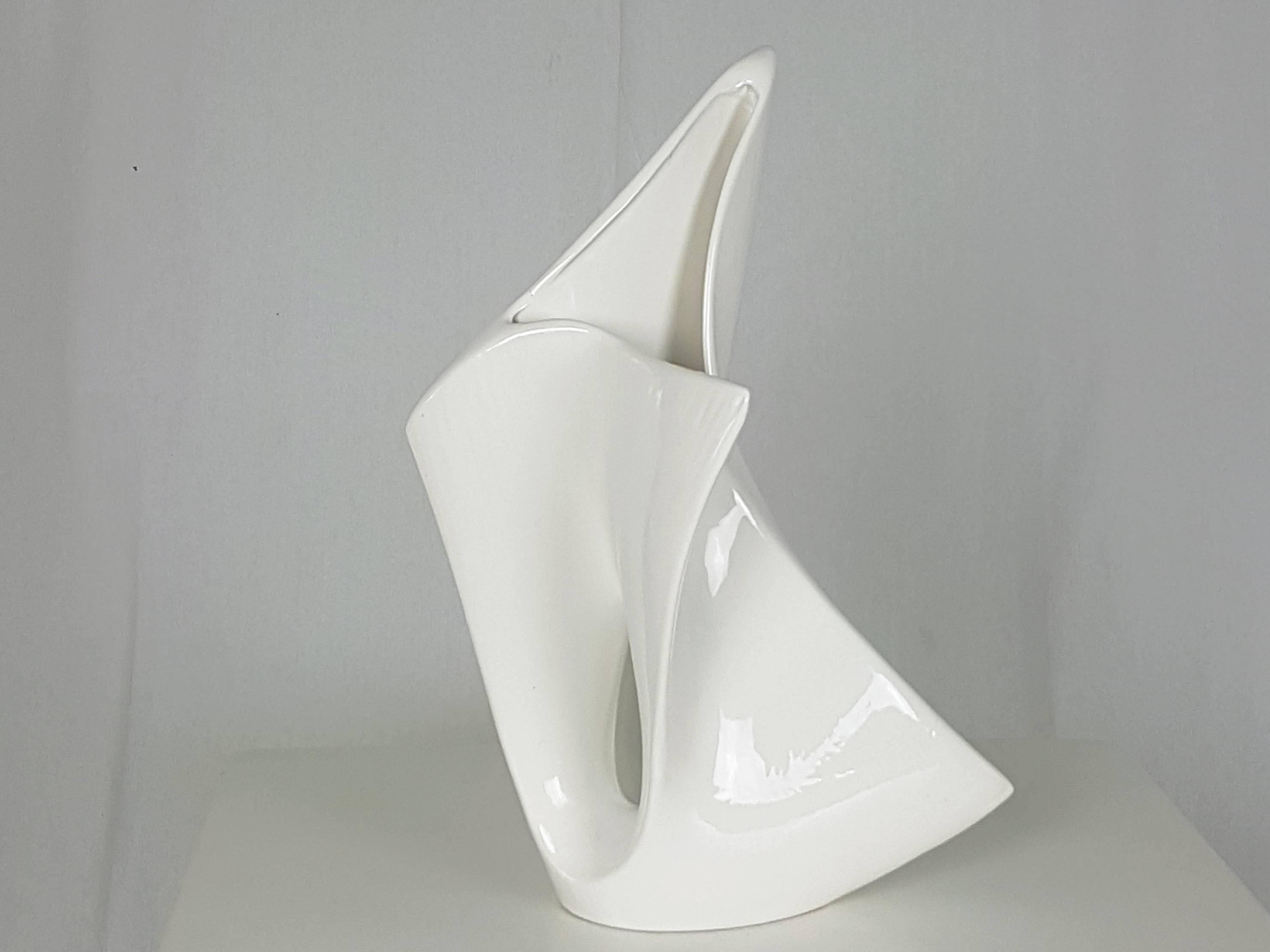 Glazed Italian Sculptural White Ceramic Vase from Vibi, 1950s For Sale