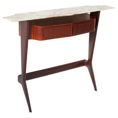 Italian Sculptural Wooden Console with Marble Top, 1950s