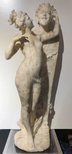 Italian Sculpture 19th Century White Tuscany Alabaster Marble Signed Fiaschi