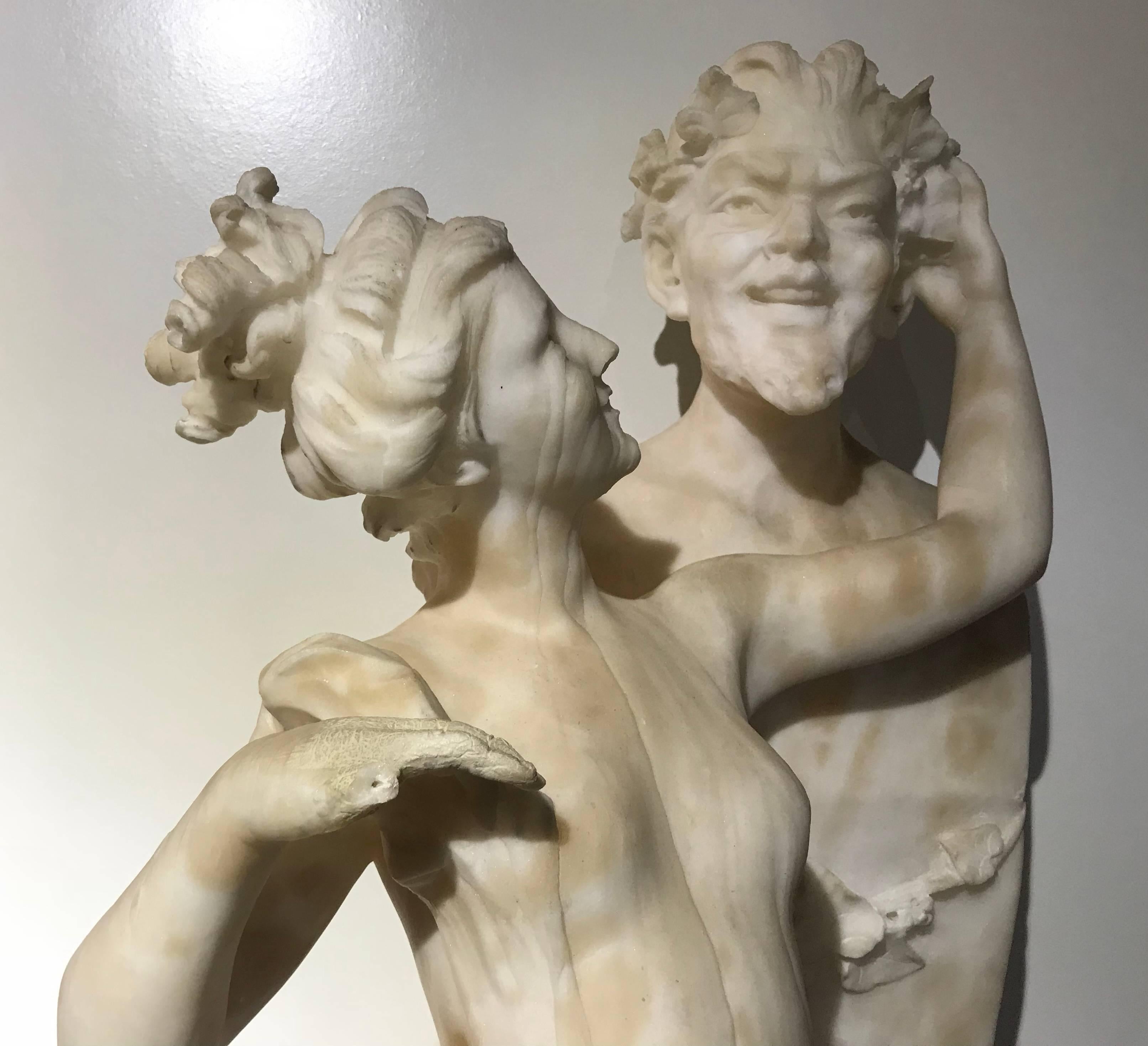 Neoclassical Italian Sculpture 19th Century White Tuscany Alabaster Marble Signed Fiaschi
