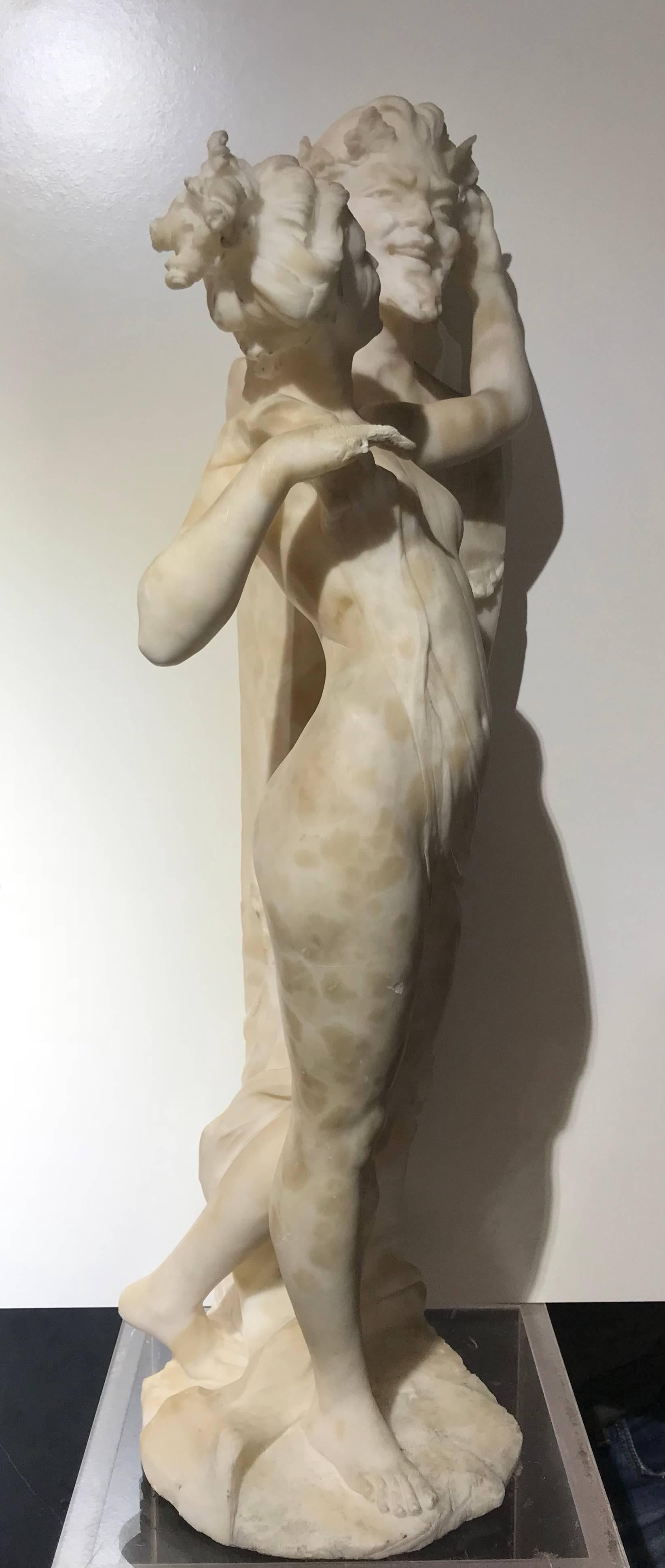 French Italian Sculpture 19th Century White Tuscany Alabaster Marble Signed Fiaschi