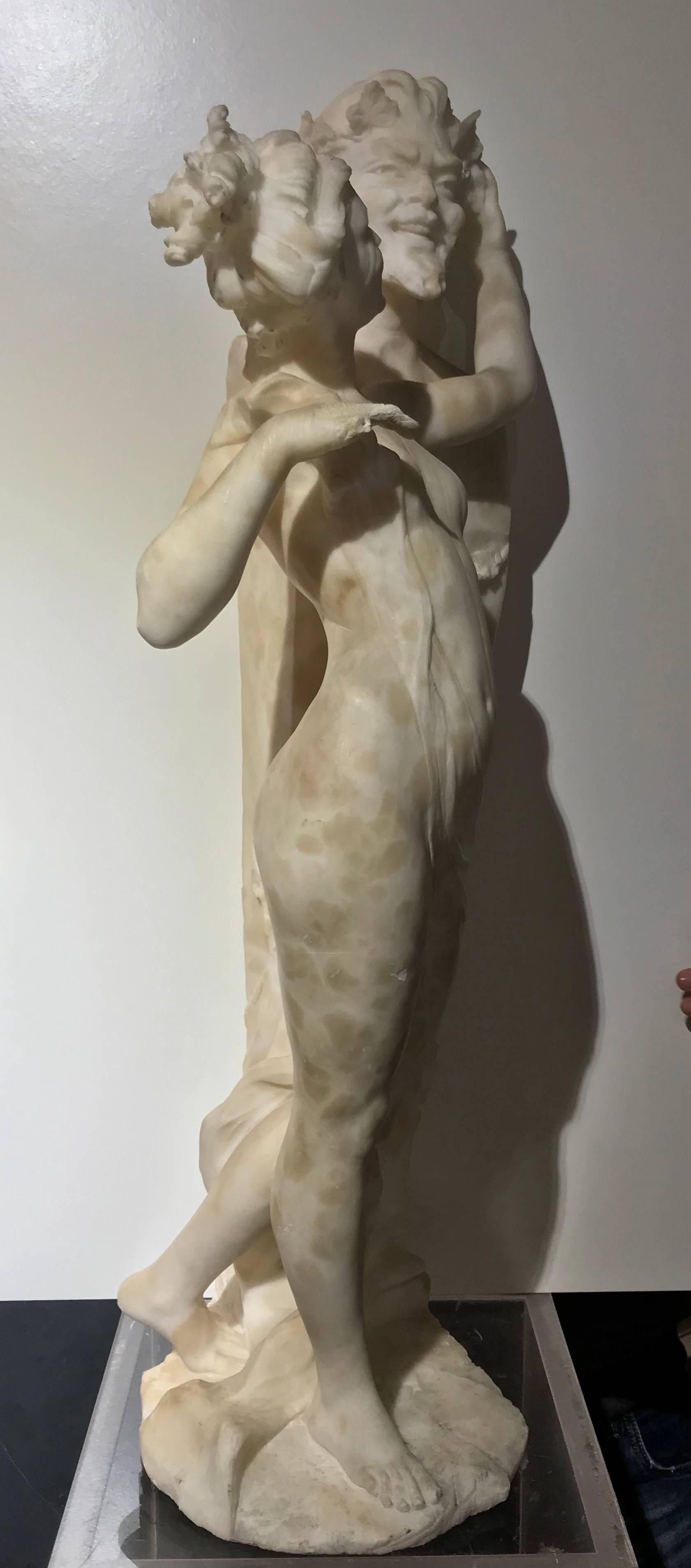 Hand-Carved Italian Sculpture 19th Century White Tuscany Alabaster Marble Signed Fiaschi