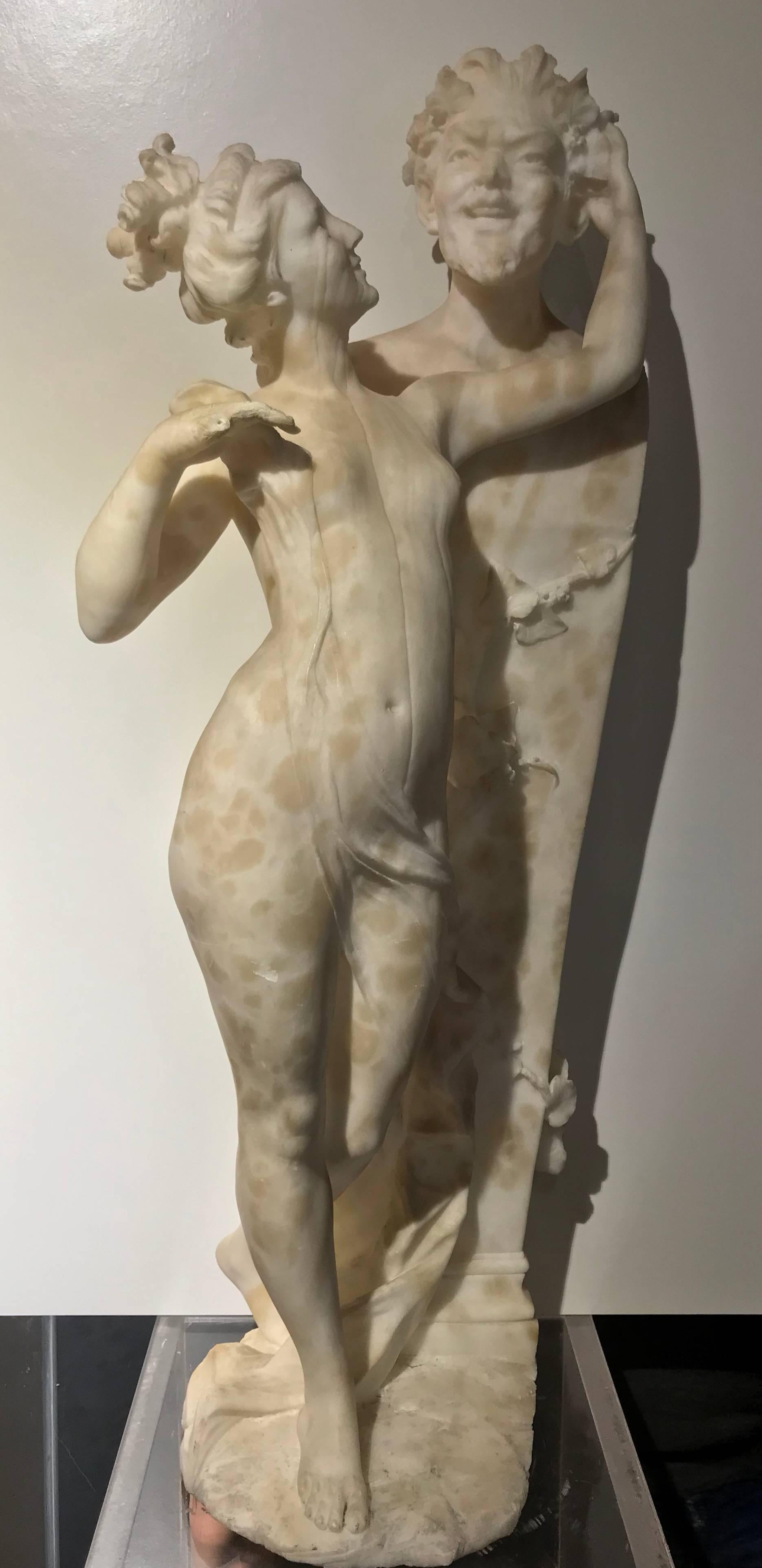 Italian Sculpture 19th Century White Tuscany Alabaster Marble Signed Fiaschi In Good Condition In Roma, IT