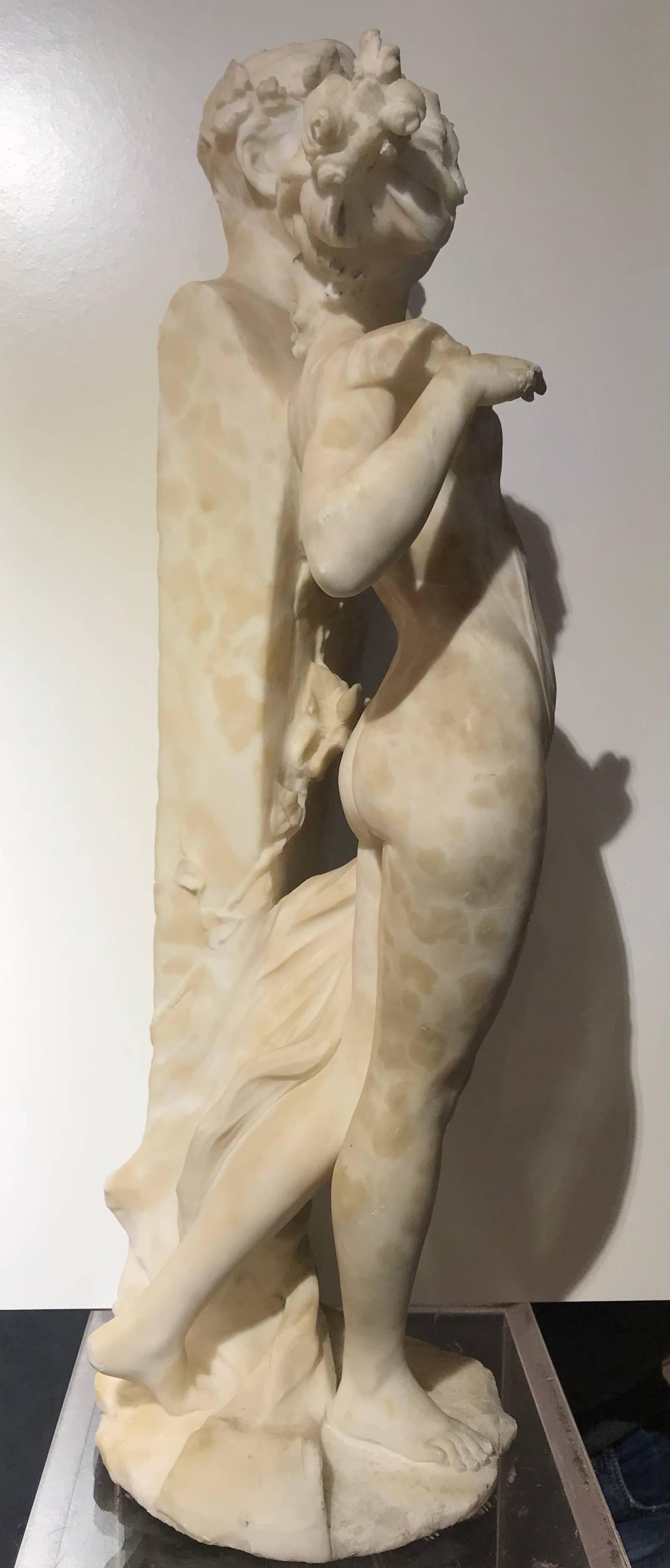 Italian Sculpture 19th Century White Tuscany Alabaster Marble Signed Fiaschi 1