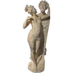 Italian Sculpture 19th Century White Tuscany Alabaster Marble Signed Fiaschi