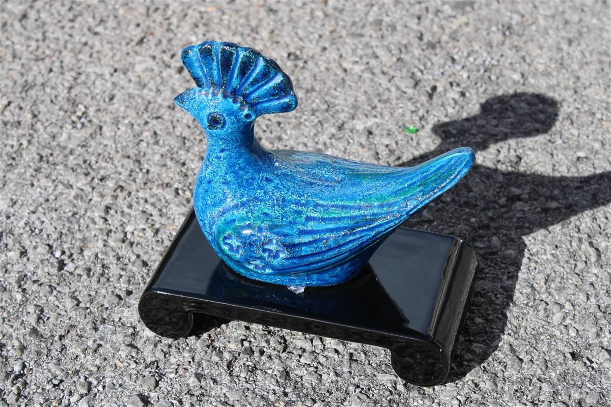 Italian Sculpture Bird Bitossi Design 1960 Black and Blu Ceramic  In Good Condition In Palermo, Sicily