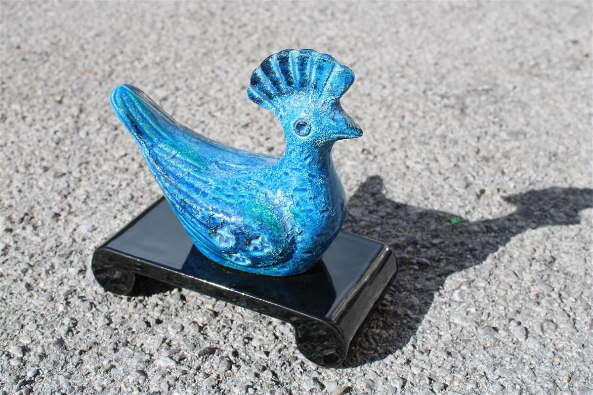 Italian Sculpture Bird Bitossi Design 1960 Black and Blu Ceramic  2