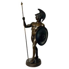 Antique Italian Sculpture: "Greek Warrior with Spear and Shield" Bronze 19th Century