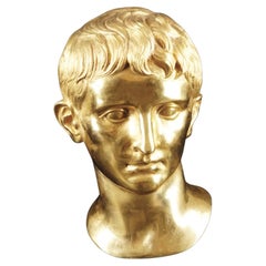 Antique Italian Sculpture in Gilded Bronze Head of Julius Caesar Early 20th Century