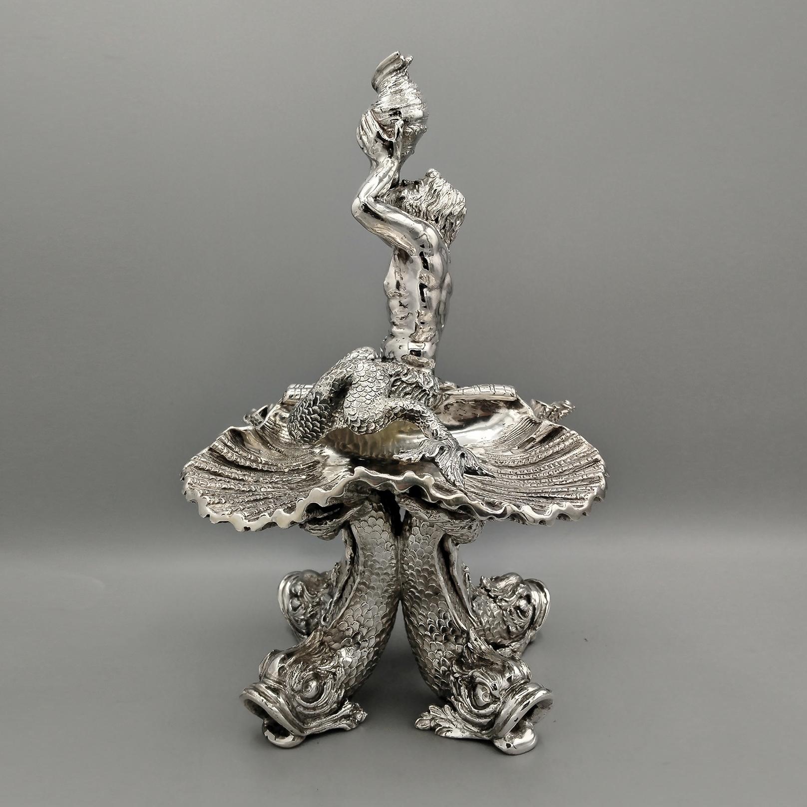 Italian sculpture in solid 800 silver reproducing the Triton fountain in Rome 1