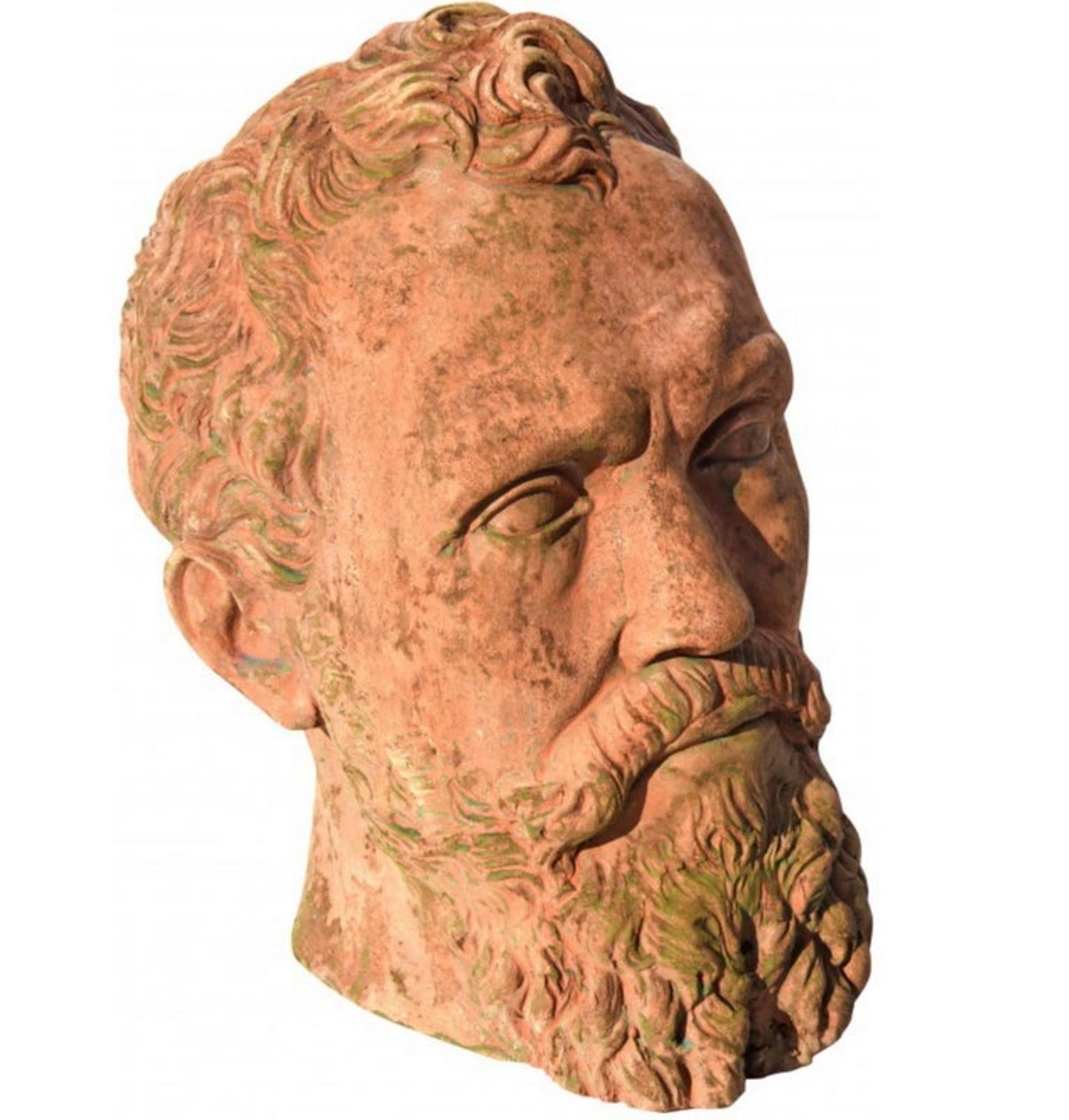 Escultura italiana Michelangelo Buonarroti Cabeza de terracota, principios del siglo XX Italiano