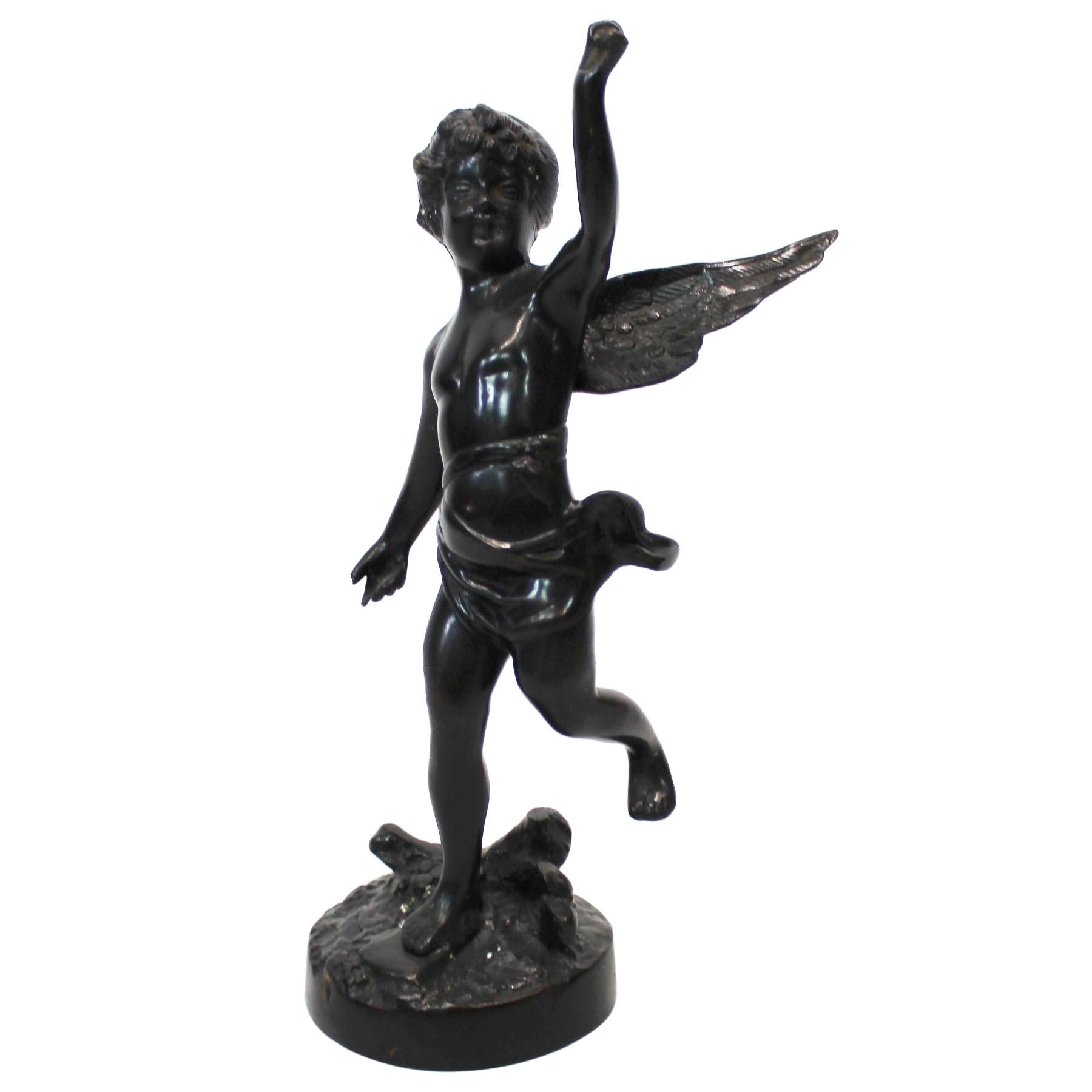 Italian Sculpture Of Angelic Motif In Patinated Bronze From 1930s For Sale