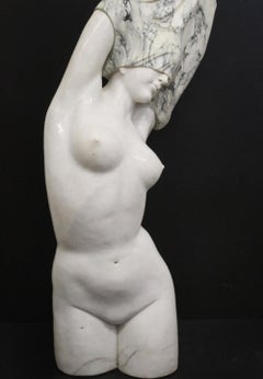 Italian Sculpture "Woman Undresses" Carrara Marble 20th Century