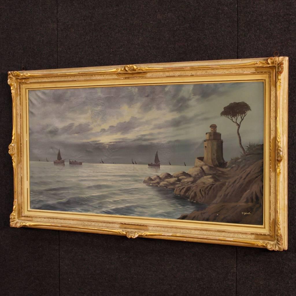 Italian Seascape Signed Painting Oil on Canvas from 20th Century 5