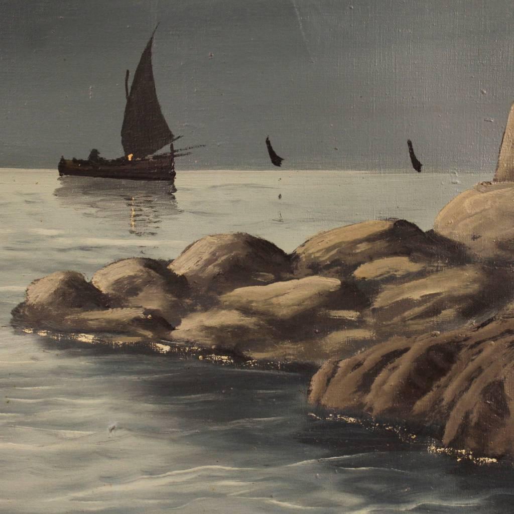 Italian Seascape Signed Painting Oil on Canvas from 20th Century 2