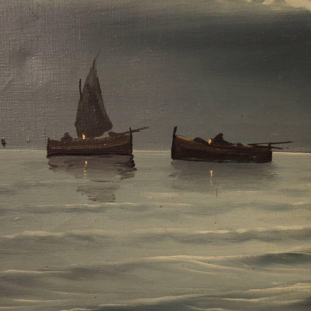 Italian Seascape Signed Painting Oil on Canvas from 20th Century 3