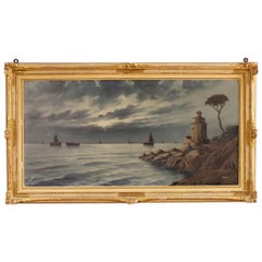 Italian Seascape Signed Painting Oil on Canvas from 20th Century
