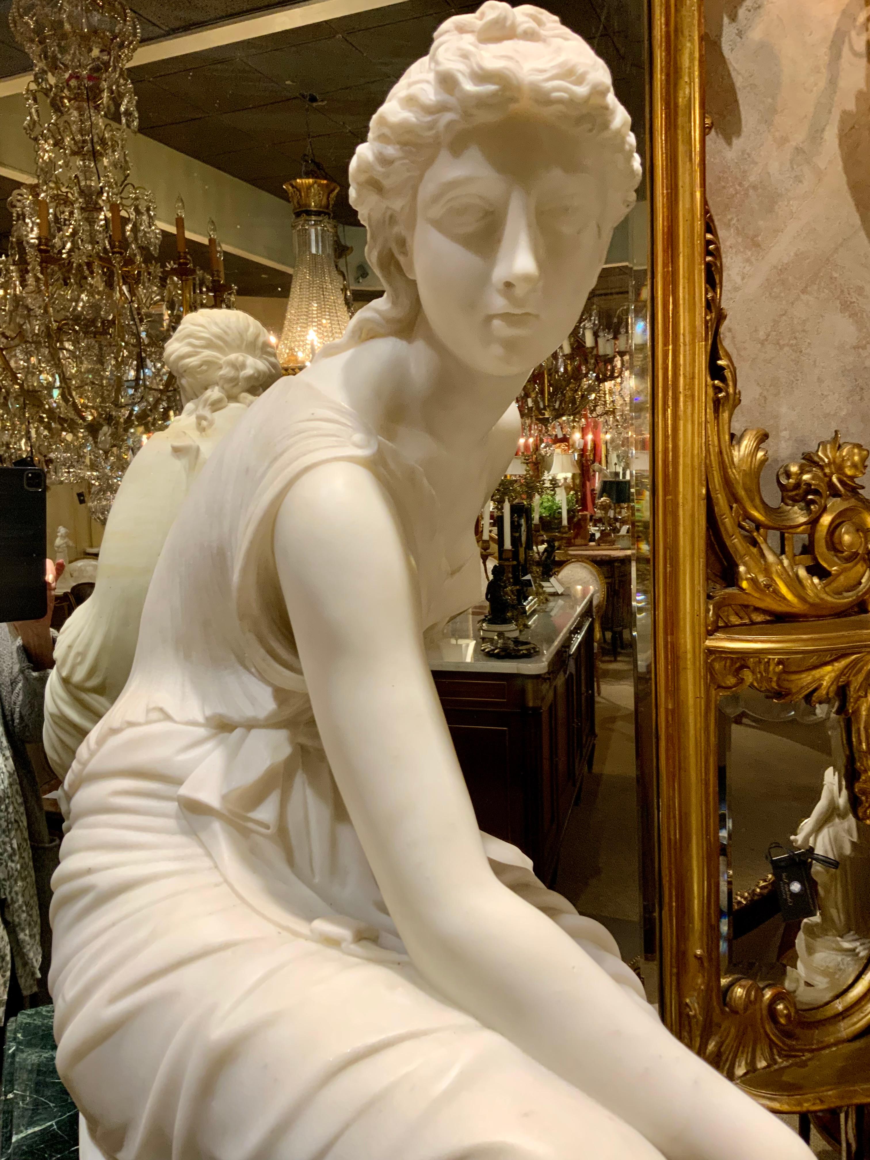 Italian Seated Figure of a Carrara Marble Sculpture of a Vestal Virgin For Sale 5