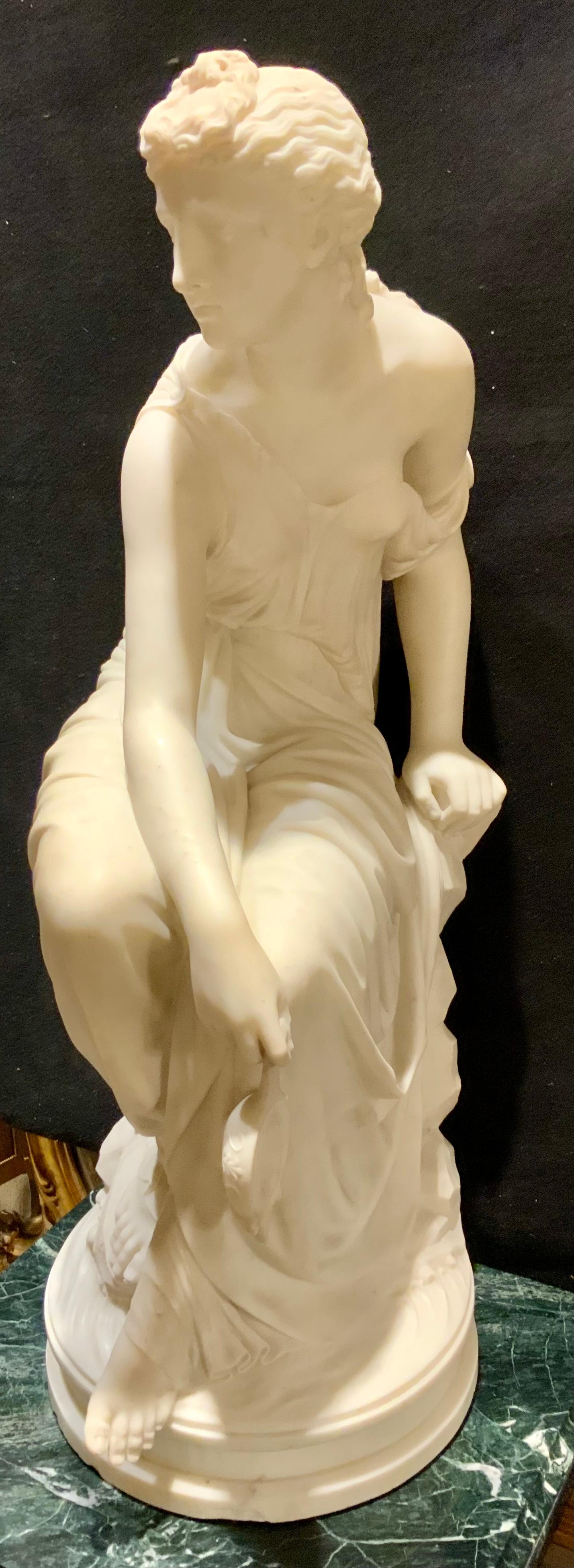 19th Century Italian Seated Figure of a Carrara Marble Sculpture of a Vestal Virgin For Sale